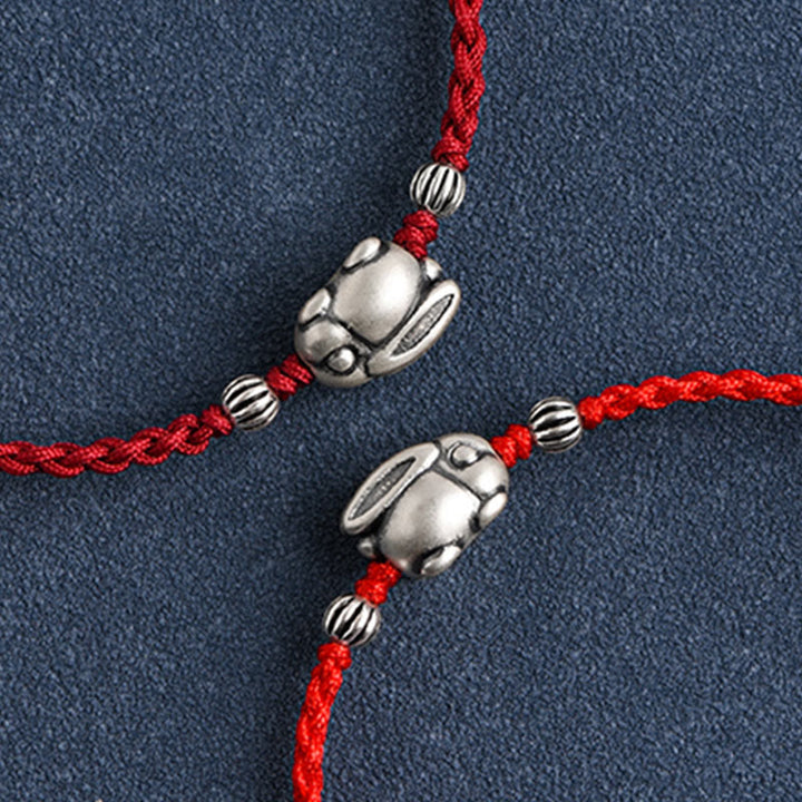 Pulsera tobillera con cuerda de la suerte de conejo de plata de ley 999 hecha a mano con Buddha Stones - image 20