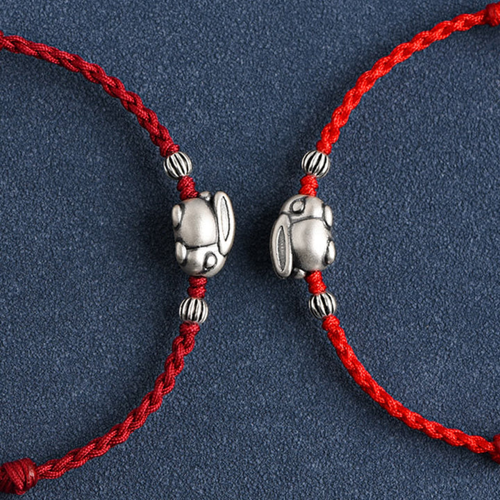 Pulsera tobillera con cuerda de la suerte de conejo de plata de ley 999 hecha a mano con Buddha Stones - image 21