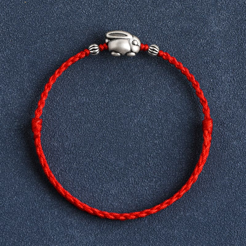 Pulsera tobillera con cuerda de la suerte de conejo de plata de ley 999 hecha a mano con Buddha Stones - image 1