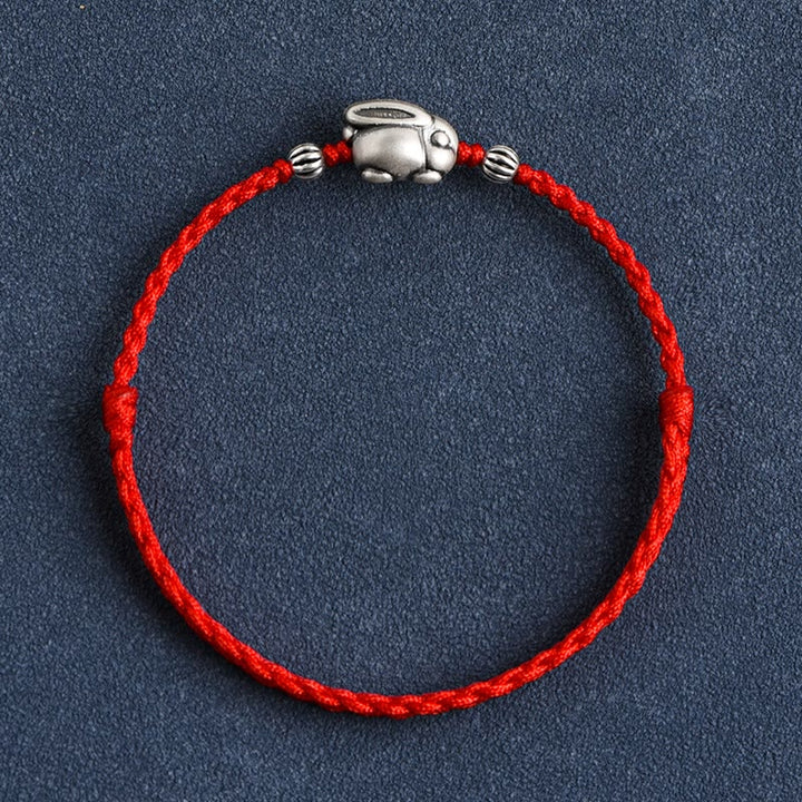 Pulsera tobillera con cuerda de la suerte de conejo de plata de ley 999 hecha a mano con Buddha Stones