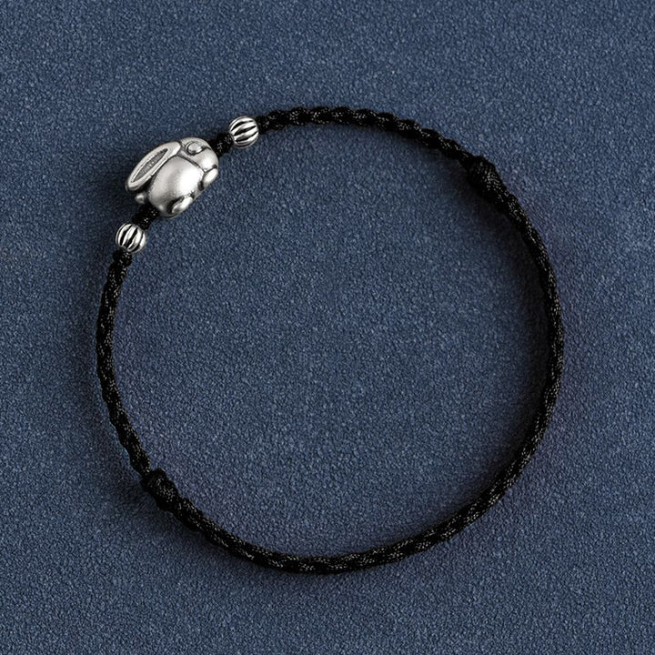 Pulsera tobillera con cuerda de la suerte de conejo de plata de ley 999 hecha a mano con Buddha Stones