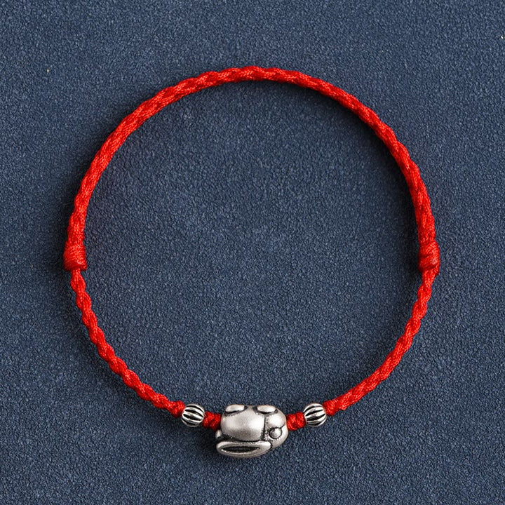 Pulsera tobillera con cuerda de la suerte de conejo de plata de ley 999 hecha a mano con Buddha Stones - image 10