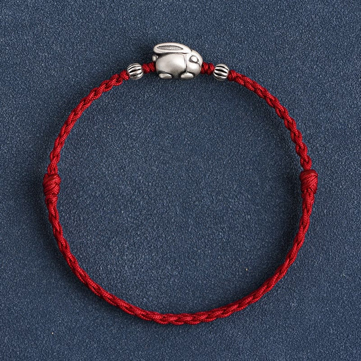 Pulsera tobillera con cuerda de la suerte de conejo de plata de ley 999 hecha a mano con Buddha Stones - Tobillera de conejo grande (circunferencia de 18 a 30 cm) - Rojo oscuro - image 15
