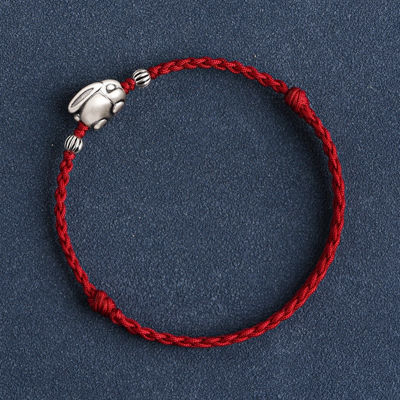 Pulsera tobillera con cuerda de la suerte de conejo de plata de ley 999 hecha a mano con Buddha Stones - image 16