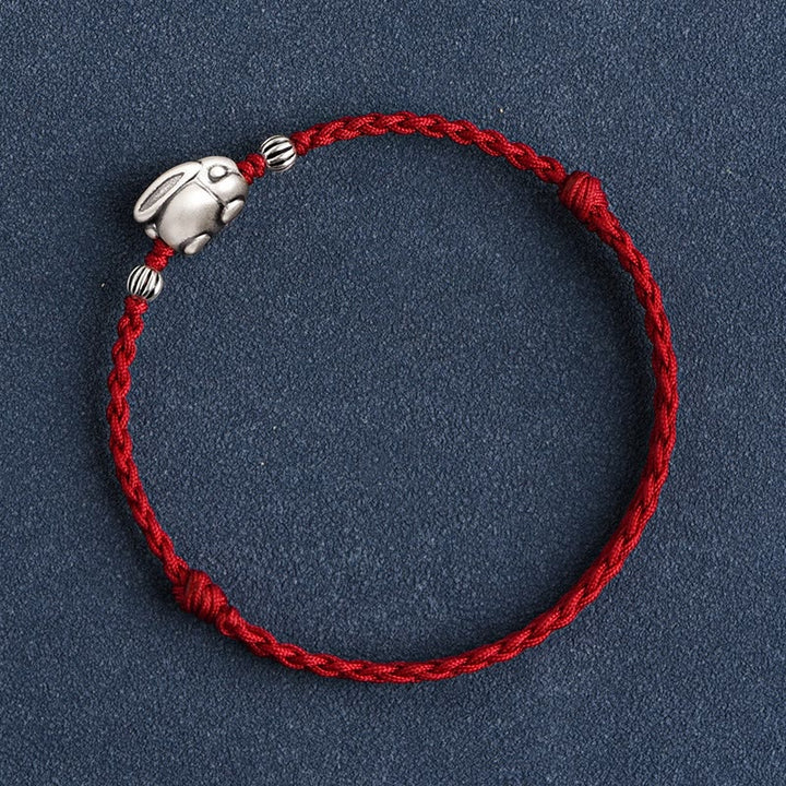Pulsera tobillera con cuerda de la suerte de conejo de plata de ley 999 hecha a mano con Buddha Stones - image 16