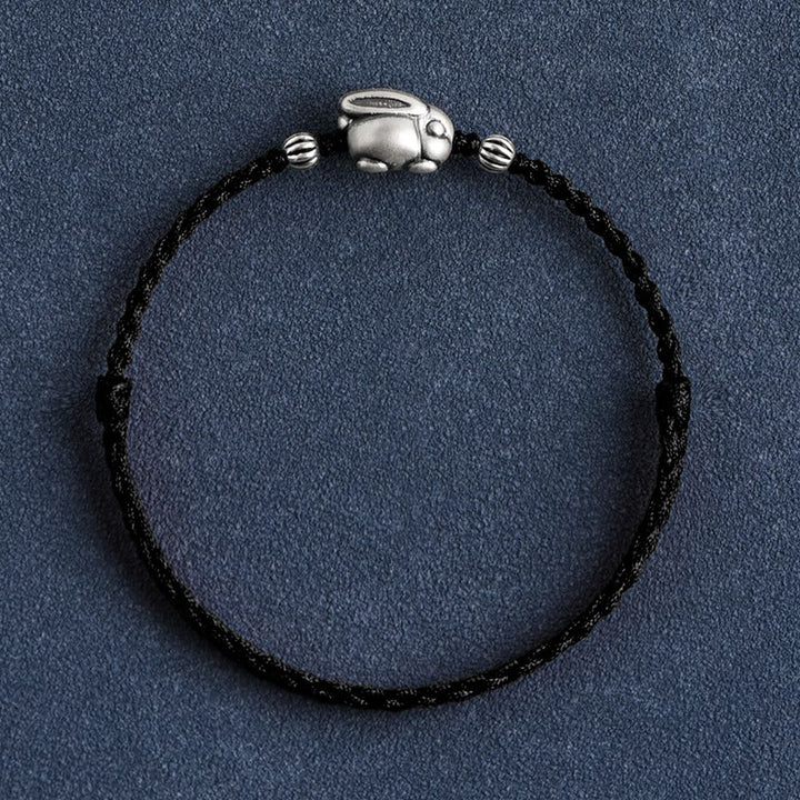 Pulsera tobillera con cuerda de la suerte de conejo de plata de ley 999 hecha a mano con Buddha Stones - Tobillera de conejo grande (circunferencia de 18 a 30 cm) - Negro - image 22
