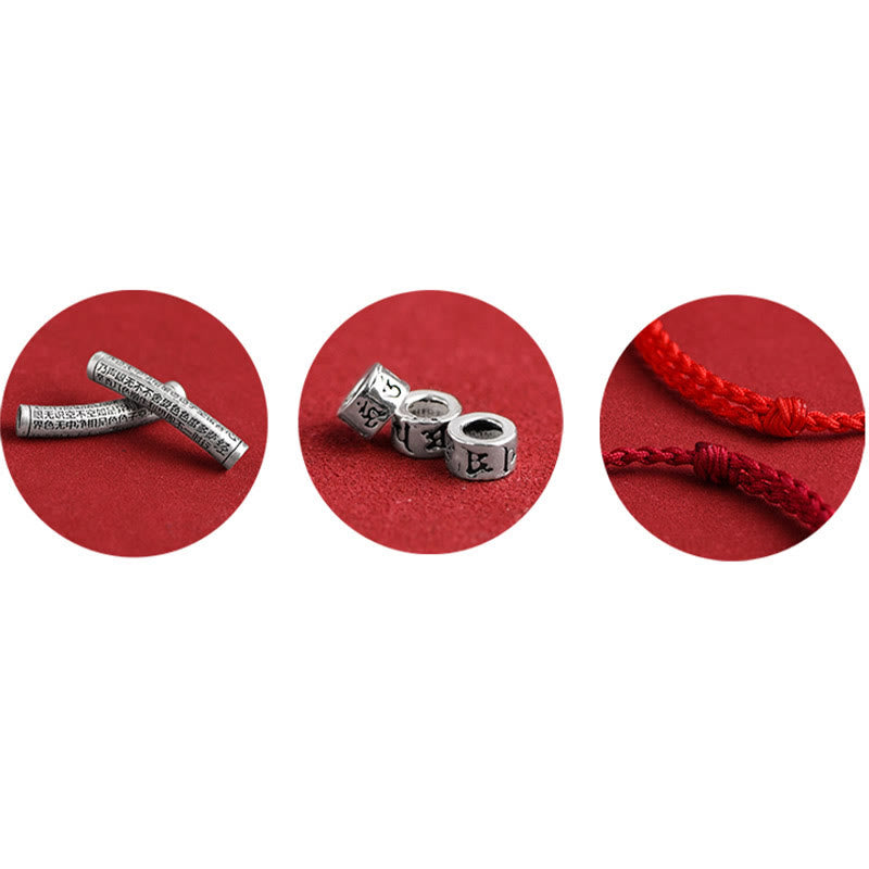 Pulsera tobillera con cuerda de la suerte tallada con Sutra del corazón Om Mani Padme Hum en plata de ley 999 hecha a mano con Buddha Stones - image 14