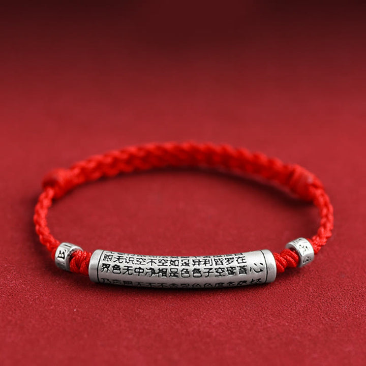 Pulsera tobillera con cuerda de la suerte tallada con Sutra del corazón Om Mani Padme Hum en plata de ley 999 hecha a mano con Buddha Stones