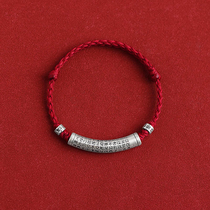 Pulsera tobillera con cuerda de la suerte tallada con Sutra del corazón Om Mani Padme Hum en plata de ley 999 hecha a mano con Buddha Stones