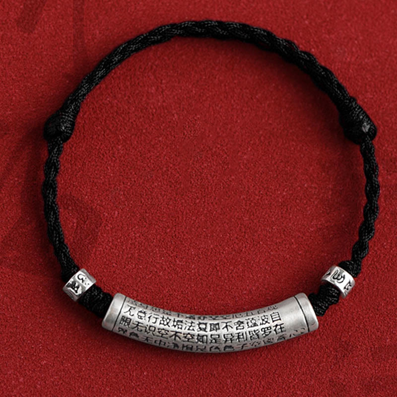 Pulsera tobillera con cuerda de la suerte tallada con Sutra del corazón Om Mani Padme Hum en plata de ley 999 hecha a mano con Buddha Stones