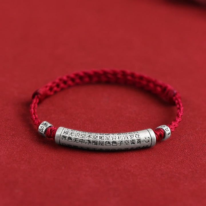 Pulsera tobillera con cuerda de la suerte tallada con Sutra del corazón Om Mani Padme Hum en plata de ley 999 hecha a mano con Buddha Stones