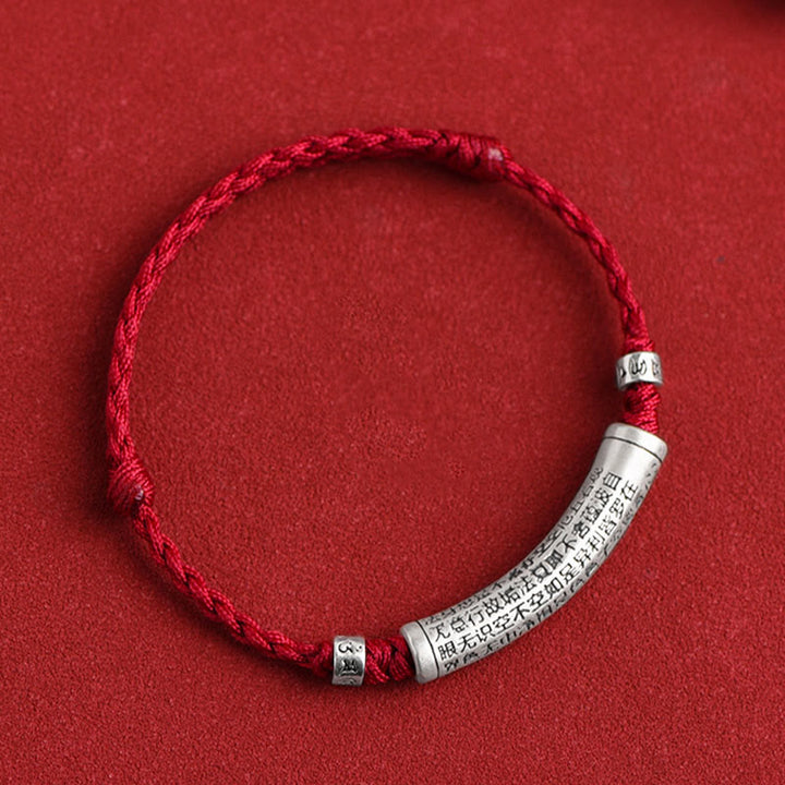 Pulsera tobillera con cuerda de la suerte tallada con Sutra del corazón Om Mani Padme Hum en plata de ley 999 hecha a mano con Buddha Stones