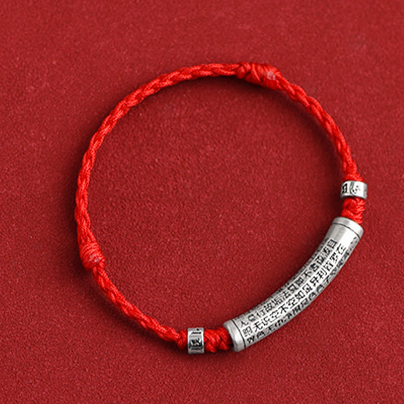 Pulsera tobillera con cuerda de la suerte tallada con Sutra del corazón Om Mani Padme Hum en plata de ley 999 hecha a mano con Buddha Stones
