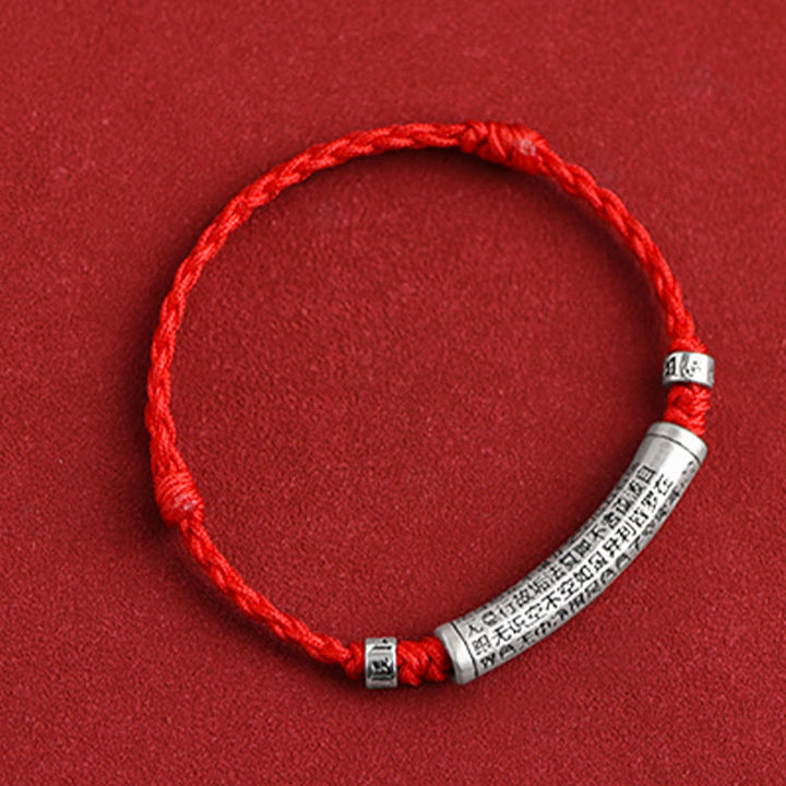 Pulsera tobillera con cuerda de la suerte tallada con Sutra del corazón Om Mani Padme Hum en plata de ley 999 hecha a mano con Buddha Stones