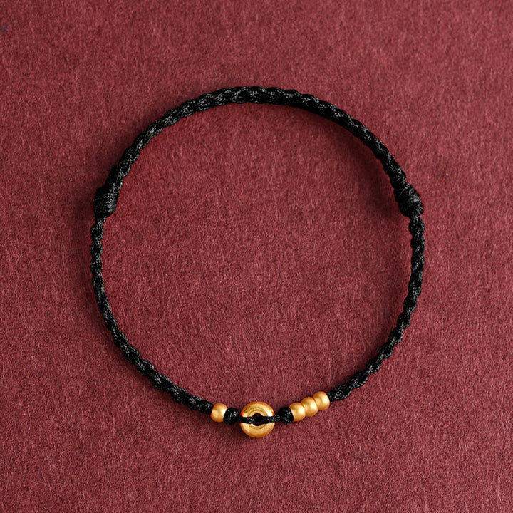 Pulsera de tobillo con cuerda trenzada de la suerte hecha a mano con diseño de hebilla de paz pequeña de oro 999 y Buddha Stones