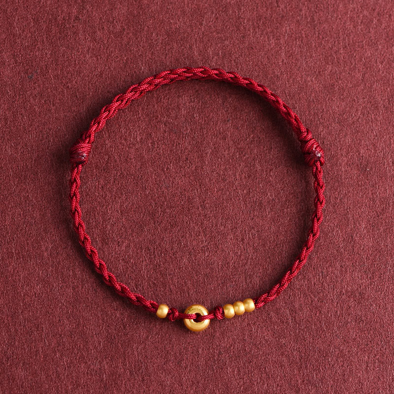 Pulsera de tobillo con cuerda trenzada de la suerte hecha a mano con diseño de hebilla de paz pequeña de oro 999 y Buddha Stones