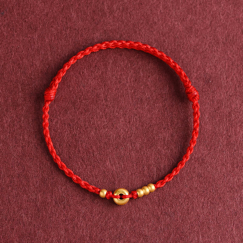 Pulsera de tobillo con cuerda trenzada de la suerte hecha a mano con diseño de hebilla de paz pequeña de oro 999 y Buddha Stones