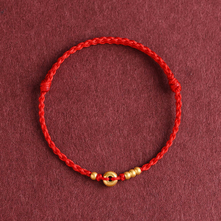 Pulsera de tobillo con cuerda trenzada de la suerte hecha a mano con diseño de hebilla de paz pequeña de oro 999 y Buddha Stones