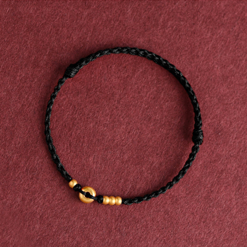 Pulsera de tobillo con cuerda trenzada de la suerte hecha a mano con diseño de hebilla de paz pequeña de oro 999 y Buddha Stones