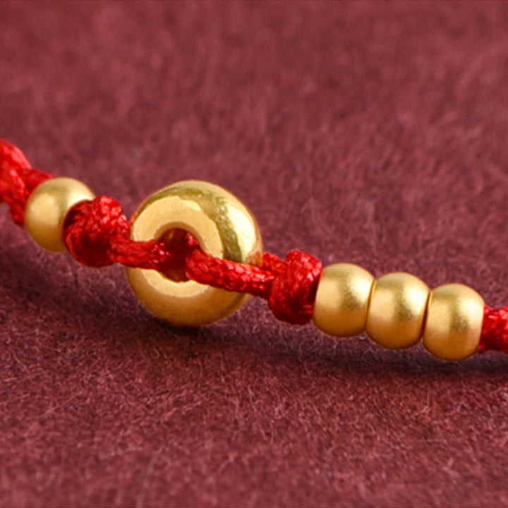 Pulsera de tobillo con cuerda trenzada de la suerte hecha a mano con diseño de hebilla de paz pequeña de oro 999 y Buddha Stones