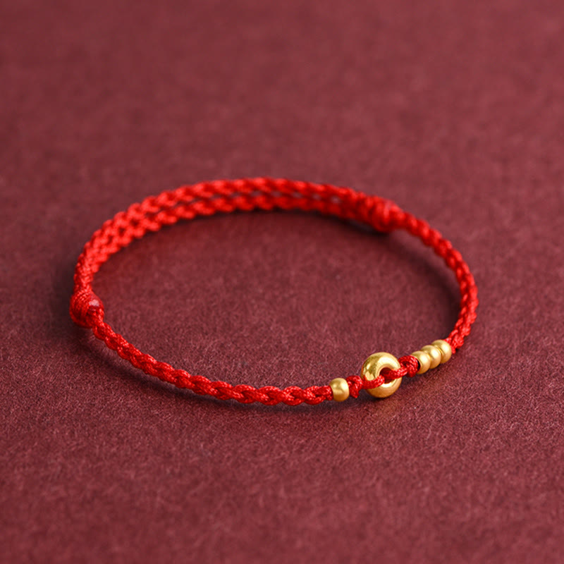 Pulsera de tobillo con cuerda trenzada de la suerte hecha a mano con diseño de hebilla de paz pequeña de oro 999 y Buddha Stones
