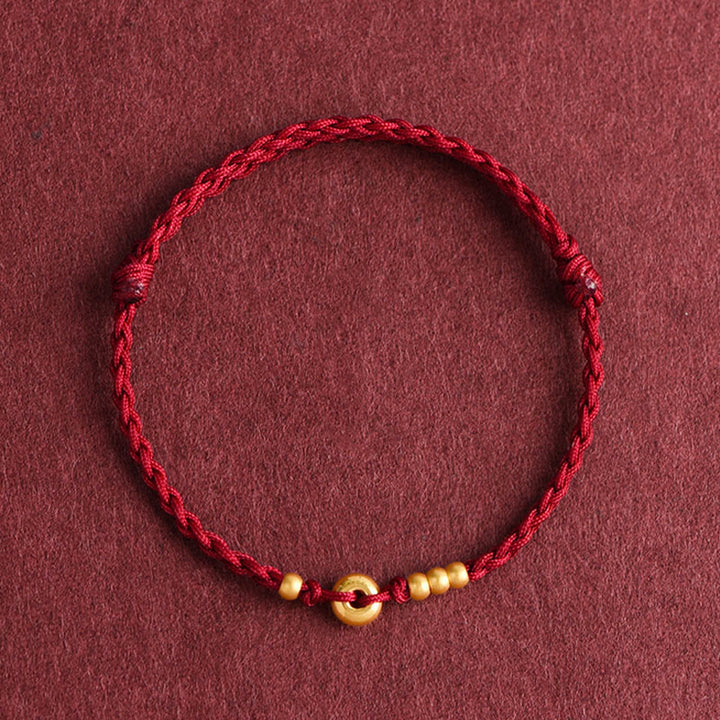 Pulsera de tobillo con cuerda trenzada de la suerte hecha a mano con diseño de hebilla de paz pequeña de oro 999 y Buddha Stones