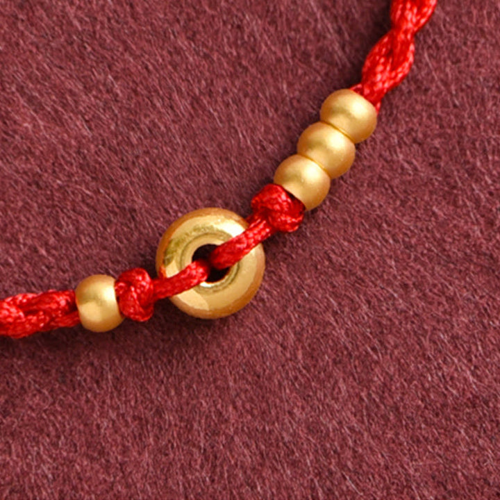 Pulsera de tobillo con cuerda trenzada de la suerte hecha a mano con diseño de hebilla de paz pequeña de oro 999 y Buddha Stones