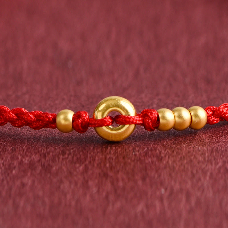 Pulsera de tobillo con cuerda trenzada de la suerte hecha a mano con diseño de hebilla de paz pequeña de oro 999 y Buddha Stones