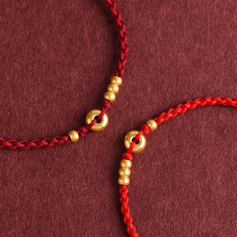 Pulsera de tobillo con cuerda trenzada de la suerte hecha a mano con diseño de hebilla de paz pequeña de oro 999 y Buddha Stones