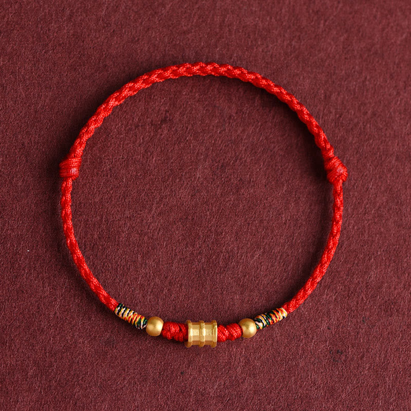 Pulsera de tobillo con cuerda trenzada de la suerte hecha a mano con diseño en forma de cubo pequeño de oro 999 con Buddha Stones - Tobillera (circunferencia 18-30 cm) - Rojo - image 12