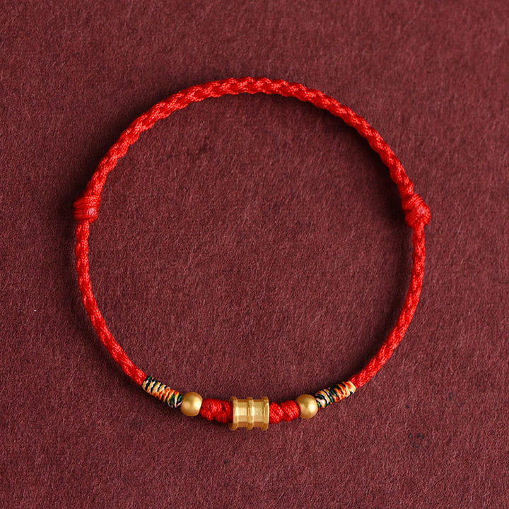 Pulsera de tobillo con cuerda trenzada de la suerte hecha a mano con diseño en forma de cubo pequeño de oro 999 con Buddha Stones - Tobillera (circunferencia 18-30cm) - Rojo - image 12