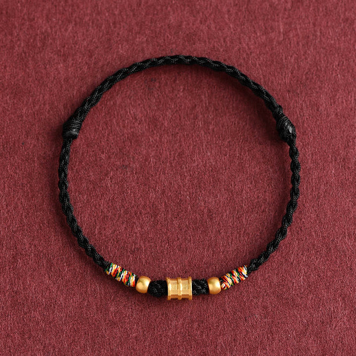 Pulsera de tobillo con cuerda trenzada de la suerte hecha a mano con diseño en forma de cubo pequeño de oro 999 con Buddha Stones - Tobillera (circunferencia 18-30 cm) - Negro - image 13
