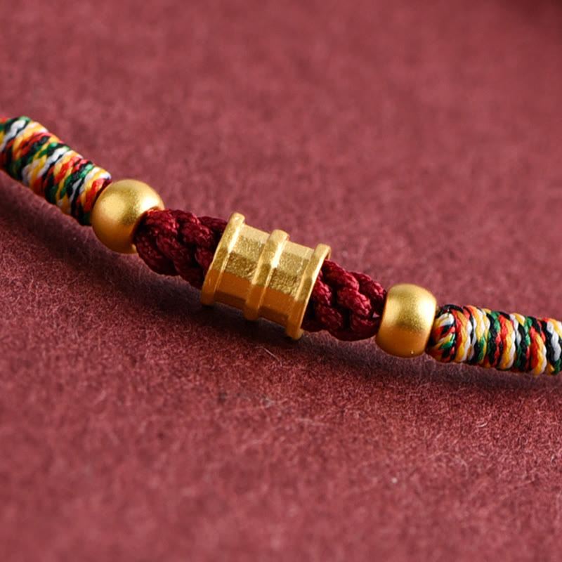 Pulsera de tobillo con cuerda trenzada de la suerte hecha a mano con diseño en forma de cubo pequeño de oro 999 con Buddha Stones - image 8