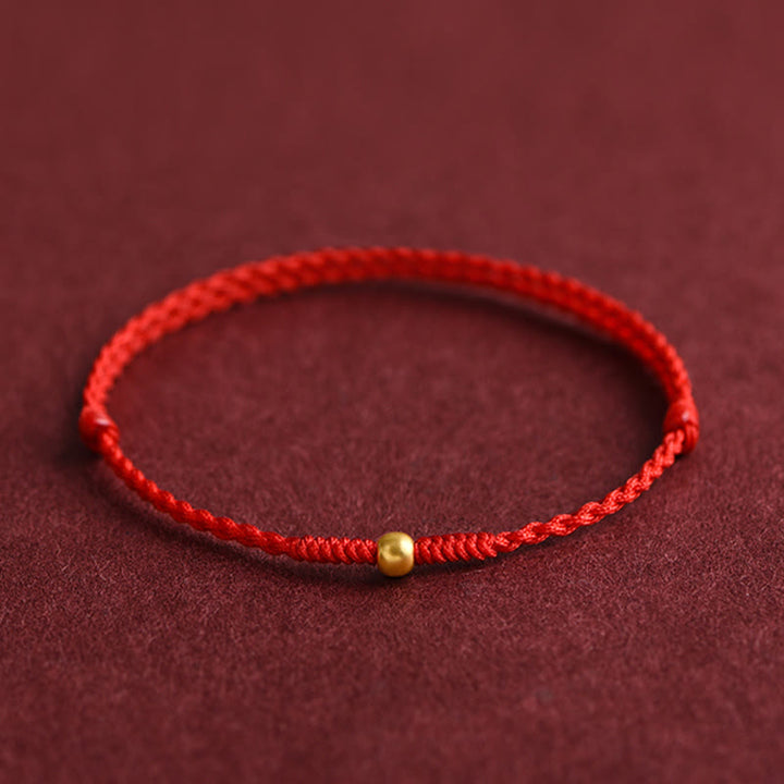 Pulsera de tobillo con cuerda trenzada de alta resistencia hecha a mano con diseño de mini cuentas de oro 999 y Buddha Stones - Tobillera (circunferencia 18-30cm) - Rojo - image 4