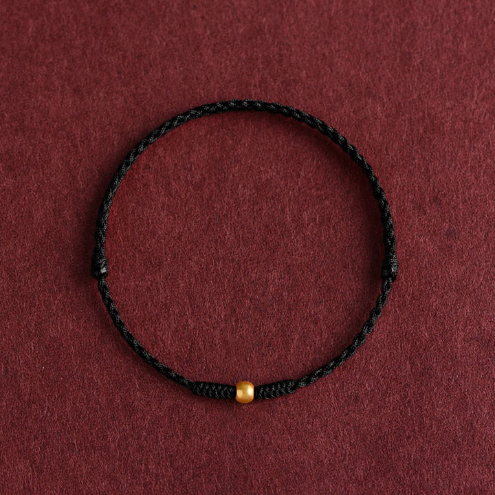 Pulsera de tobillo con cuerda trenzada de alta resistencia hecha a mano con diseño de mini cuentas de oro 999 y Buddha Stones - Tobillera (circunferencia 18-30cm) - Negro - image 11