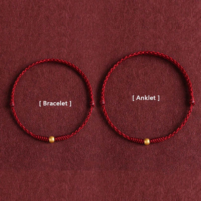 Pulsera de tobillo con cuerda trenzada de alta resistencia hecha a mano con diseño de mini cuentas de oro 999 y Buddha Stones