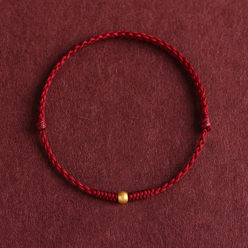 Pulsera de tobillo con cuerda trenzada de alta resistencia hecha a mano con diseño de mini cuentas de oro 999 y Buddha Stones - Tobillera (circunferencia 18-30cm) - Rojo oscuro - image 0