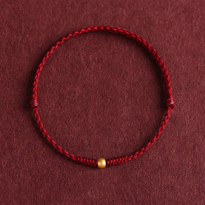 Pulsera de tobillo con cuerda trenzada de alta resistencia hecha a mano con diseño de mini cuentas de oro 999 y Buddha Stones - Tobillera (circunferencia 18-30cm) - Rojo oscuro - image 0