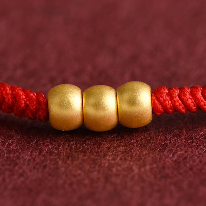 Pulsera de tobillo con cuerda de la suerte hecha a mano con diseño de tres cuentas en oro 999 y Buddha Stones