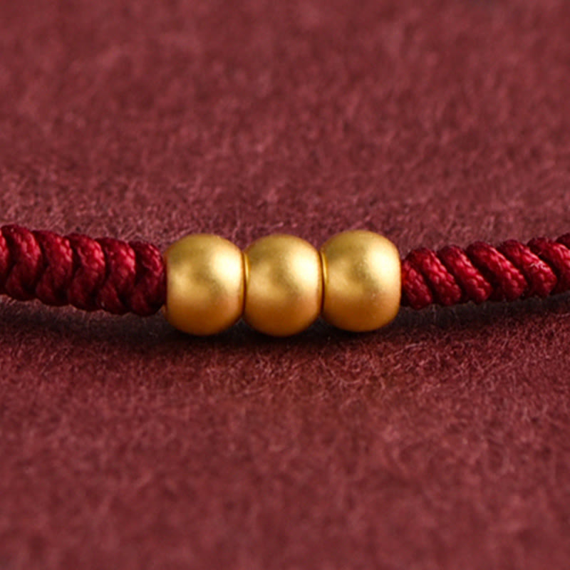 Pulsera de tobillo con cuerda de la suerte hecha a mano con diseño de tres cuentas en oro 999 y Buddha Stones