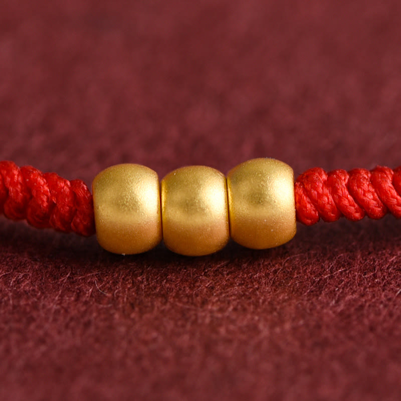 Pulsera de tobillo con cuerda de la suerte hecha a mano con diseño de tres cuentas en oro 999 y Buddha Stones - image 3