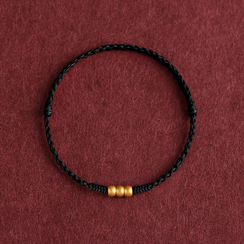 Pulsera de tobillo con cuerda de la suerte hecha a mano con diseño de tres cuentas en oro 999 y Buddha Stones