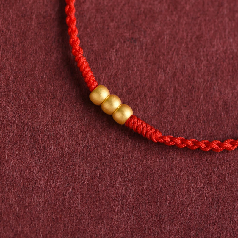 Pulsera de tobillo con cuerda de la suerte hecha a mano con diseño de tres cuentas en oro 999 y Buddha Stones - image 1