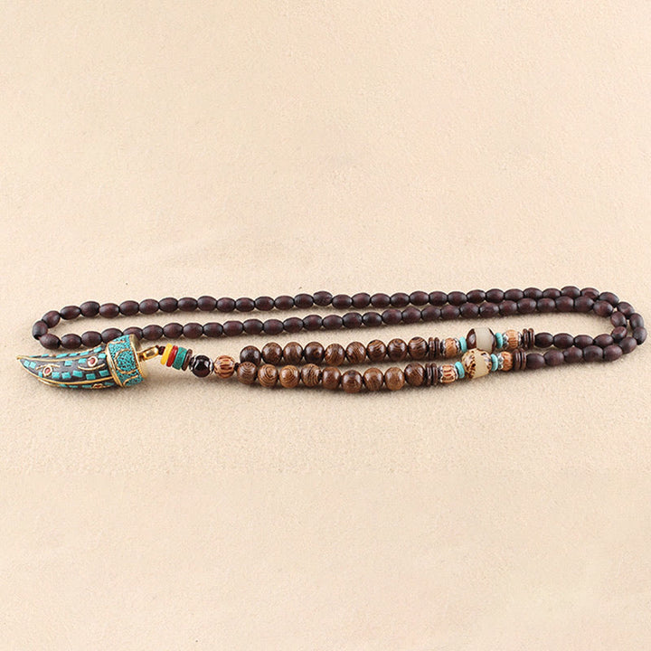Collar con colgante de protección con diseño de cuerno de mantra con símbolo OM Om Mani Padme Hum de madera de wengué del Tíbet y Buddha Stones - image 12