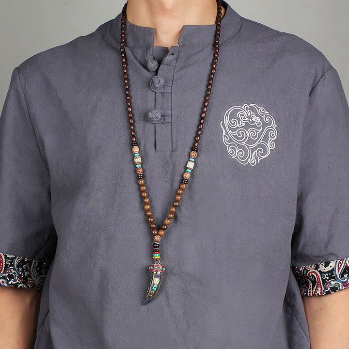 Collar con colgante de protección con diseño de cuerno de mantra con símbolo OM Om Mani Padme Hum de madera de wengué del Tíbet y Buddha Stones - image 14