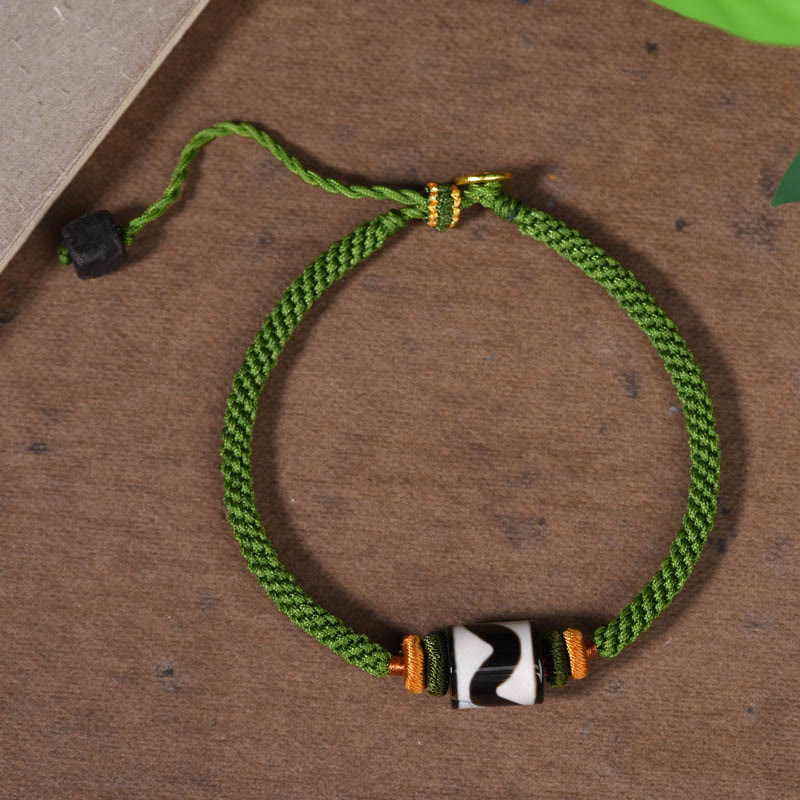 Pulsera trenzada de cuerda verde con protección de cuentas Dzi tibetanas hechas a mano con Buddha Stones