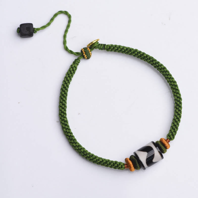 Pulsera trenzada de cuerda verde con protección de cuentas Dzi tibetanas hechas a mano con Buddha Stones