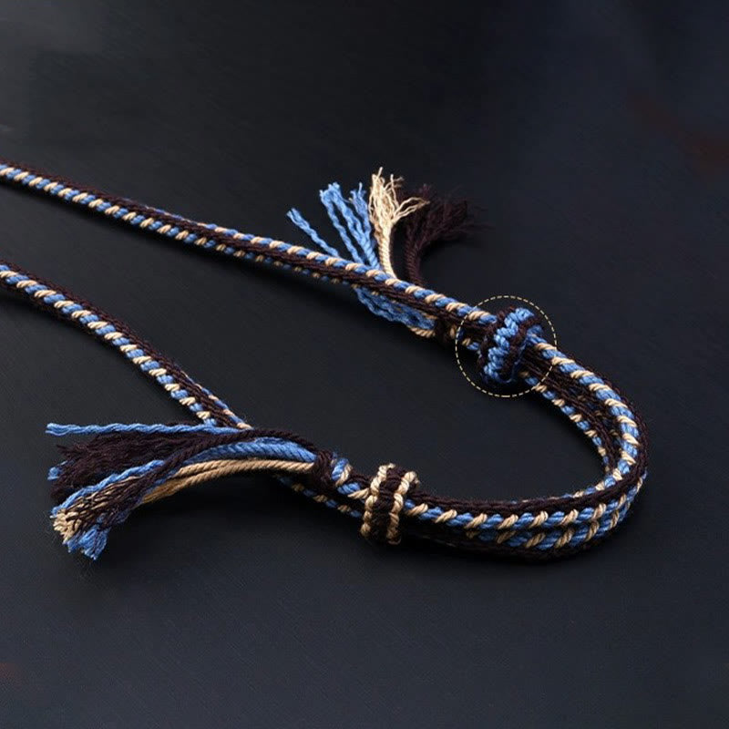 Collar con colgante de cuerda trenzada con protección de cuentas Dzi tibetanas de nueve ojos y Buddha Stones