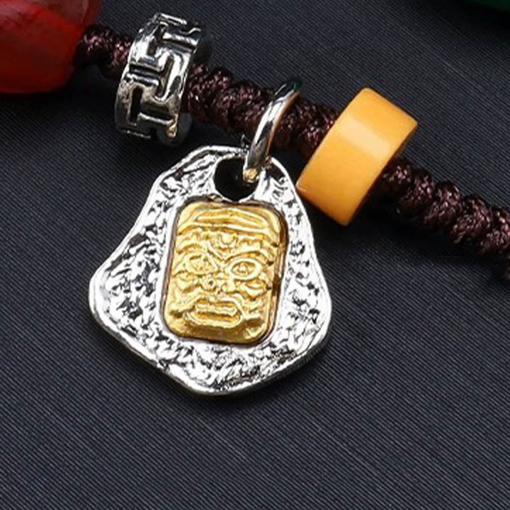 Collar con colgante de cuerda trenzada con protección de cuentas Dzi tibetanas de nueve ojos y Buddha Stones