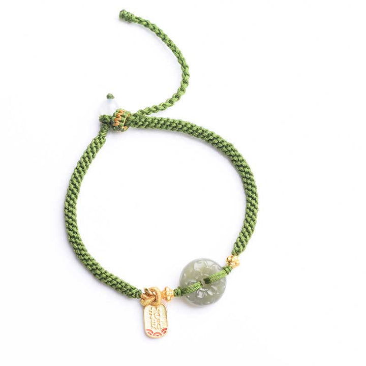 Pulsera de cuerda verde con hebilla de paz y jade verde y Buddha Stones